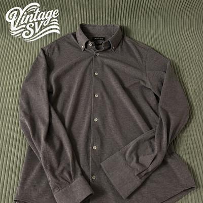 Massimo Dutti Men's Vintage Brown Melange Button Down Shirt Long Sleeve
