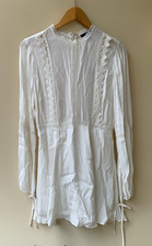 FOREVER 21 Womens NWT Size M White Boho Peasant Long Flared Sleeves Short Dress