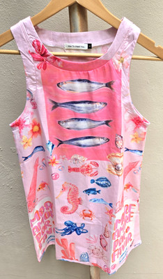 Nice To Meet You Graphic Fish/Beach Dress Pink Summer Shift Dress SZ S NWOT
