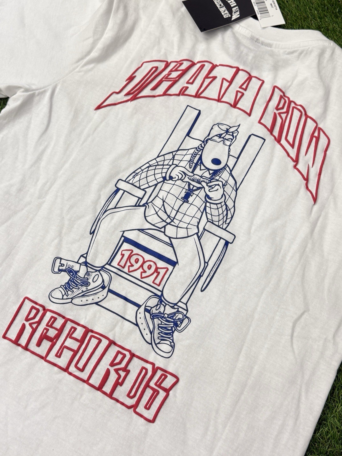 FILA T shirt grafica Death Row Records 1991 bianca taglia L nuova con etichetta hip hop rap shirt snoop dog