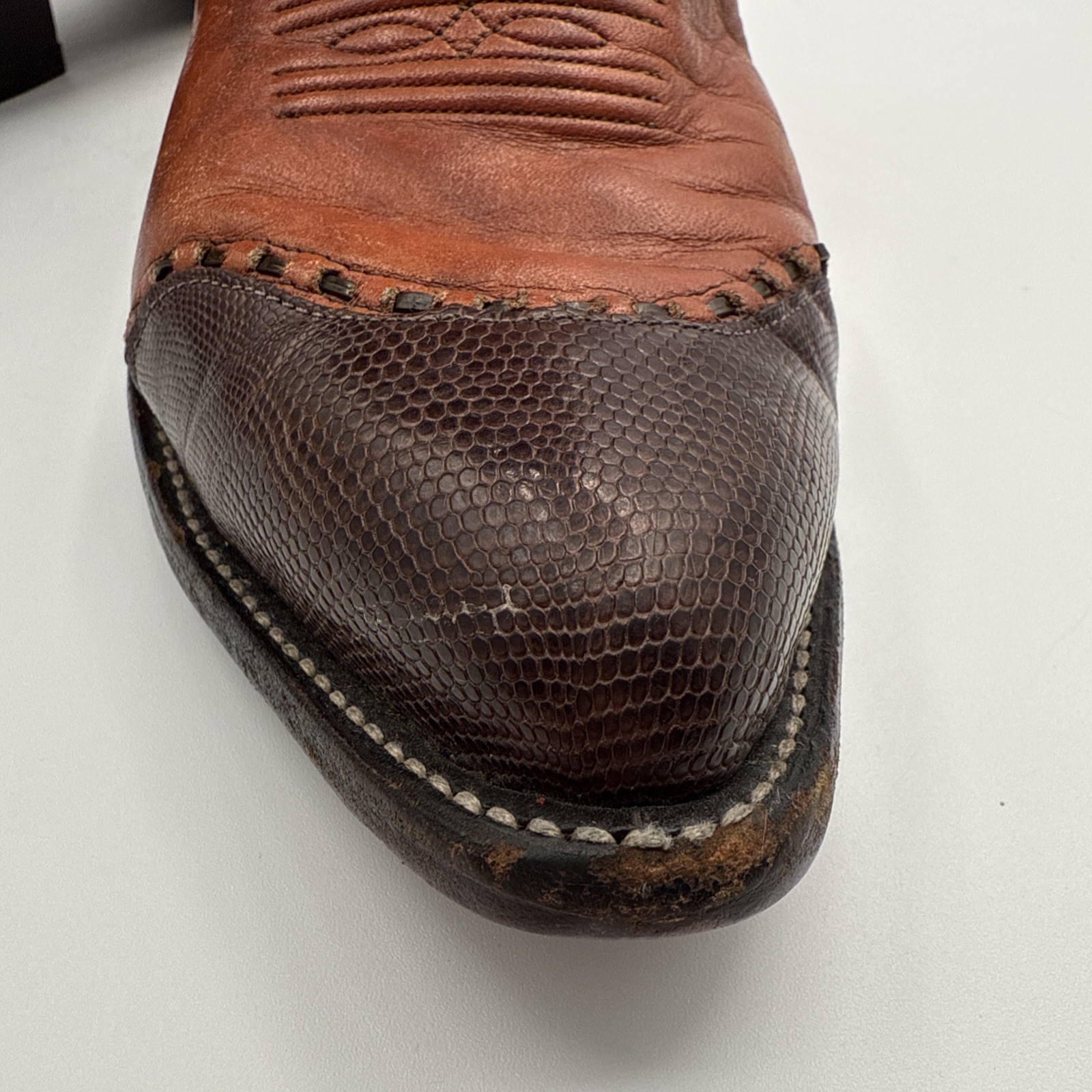 Vintage Men’s Tony Lama Cowboy Boots Two Tone Brown Lizard Wingtip Toe 11.5D USA