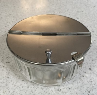Vintage Bloomfield Industries Glass Sugar Bowl hinged Flip Top Lid 1950s Diner
