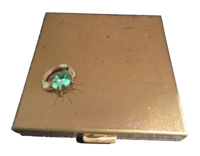 Brass and Green Faux Stone Ring Design Volupte Compact w Mirror Vintage