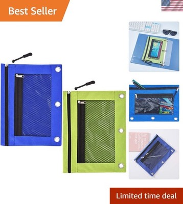 Vibrant Blue & Green Zip Pencil Pouches - Double Pocket, Perfect for Stationery