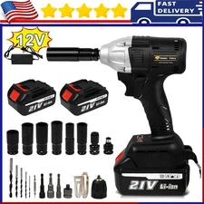 Cordless Electric Impact Wrench Gun 1/2'' High Power Driver 21V 520Nm W. Battery