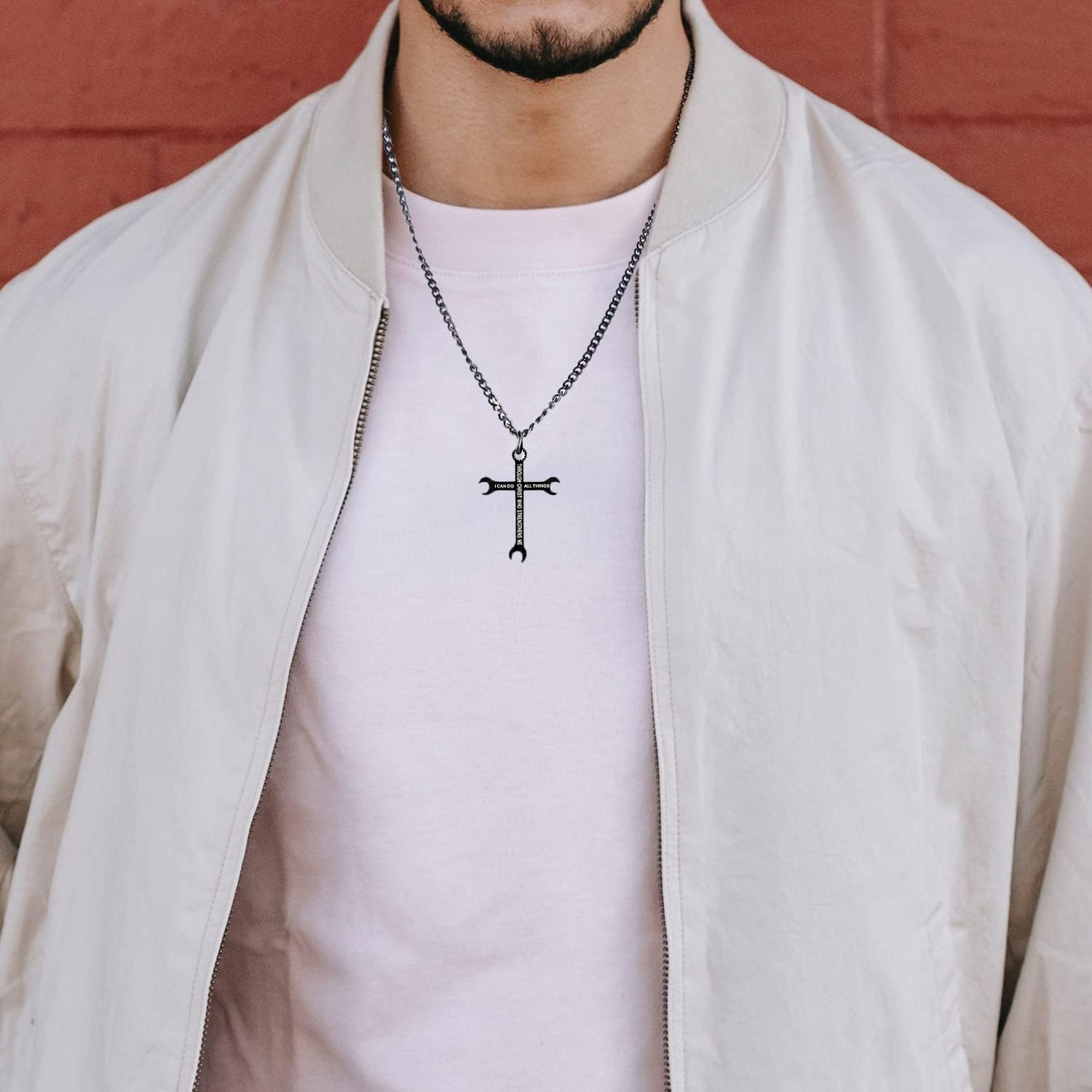 Wrench Cross Necklace for Men Stainless Steel Chain 24Inch Wrench Tool Charm Pen 7445050681619