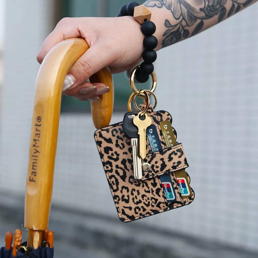 Silicone Bead Bracelet Keychain PU Tassel Card Case-Leopard Print Cute Gift  | eBay