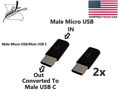 2x Mirco USB Female Adapter To USB C Male Data Transfer and Charging