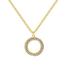 Stainless Steel Necklace 3A Zircon Crystal Round Hollow Pendant Collar Chain