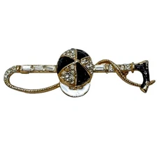 Vintage BSK My Fair Lady Equestrian Brooch Riding Crop Cap Enamel Rhinestone