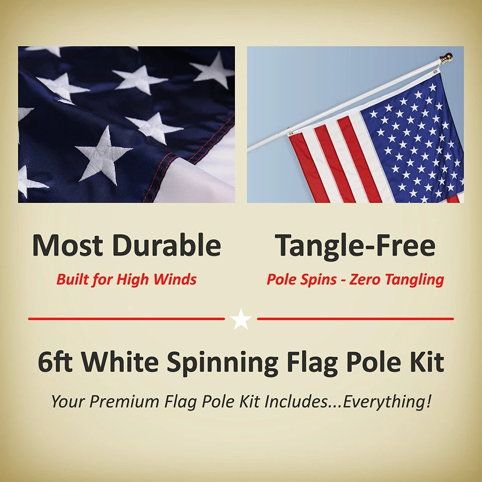 American Home Nylon 3 by 5-Feet US Flag Set with 6-Feet Spinning Flag Pole 100D - Image 2 of 4