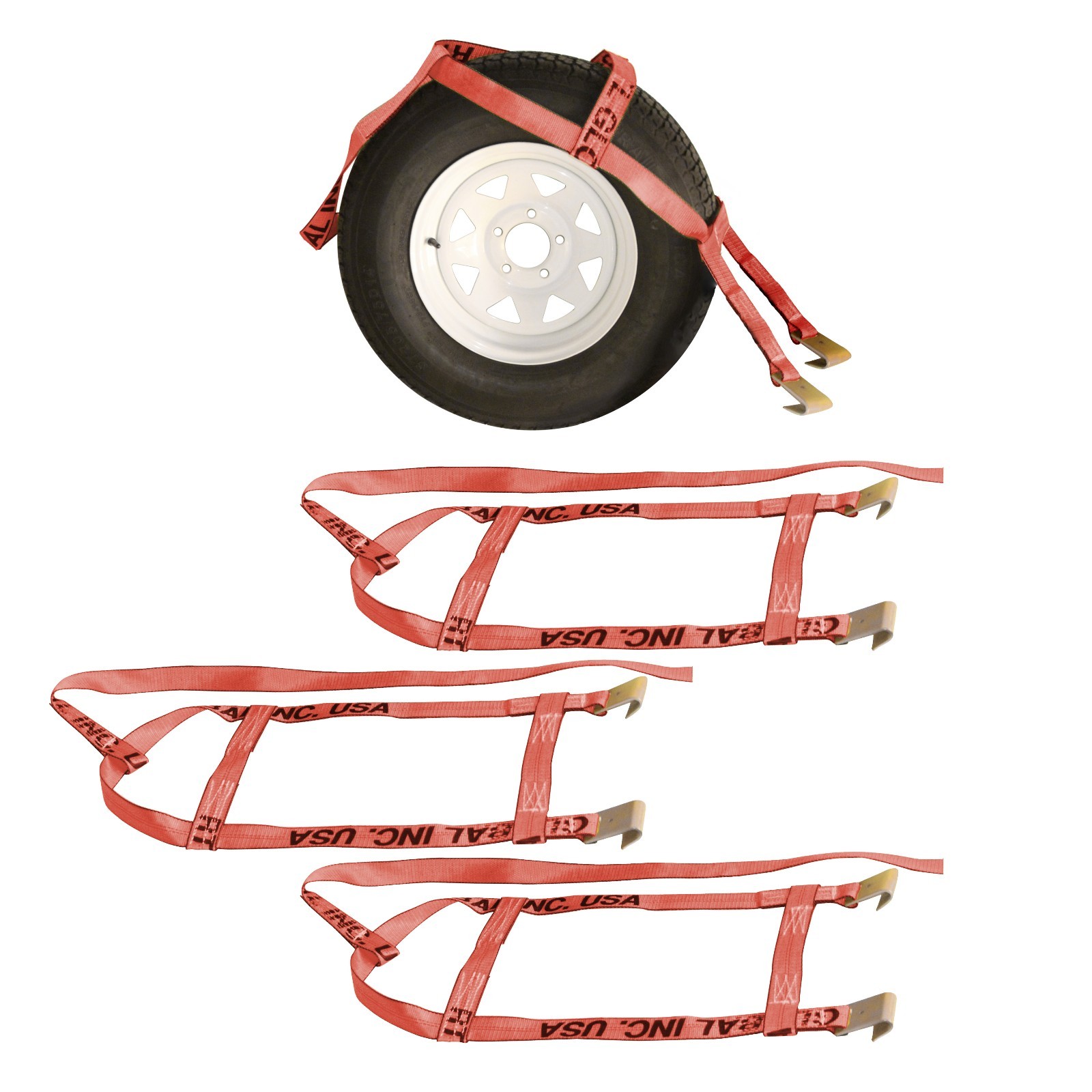 Four (4x) Red Demco Kar Kaddy Mini Tow Dolly Basket Straps Axle w/ Flat