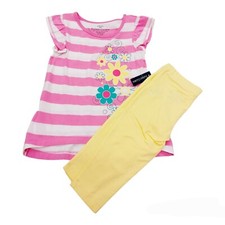 Faded Glory Girls 2 Pc Legging Set-4-Stripe-Floral-Pink-Yellow-Tunic Top