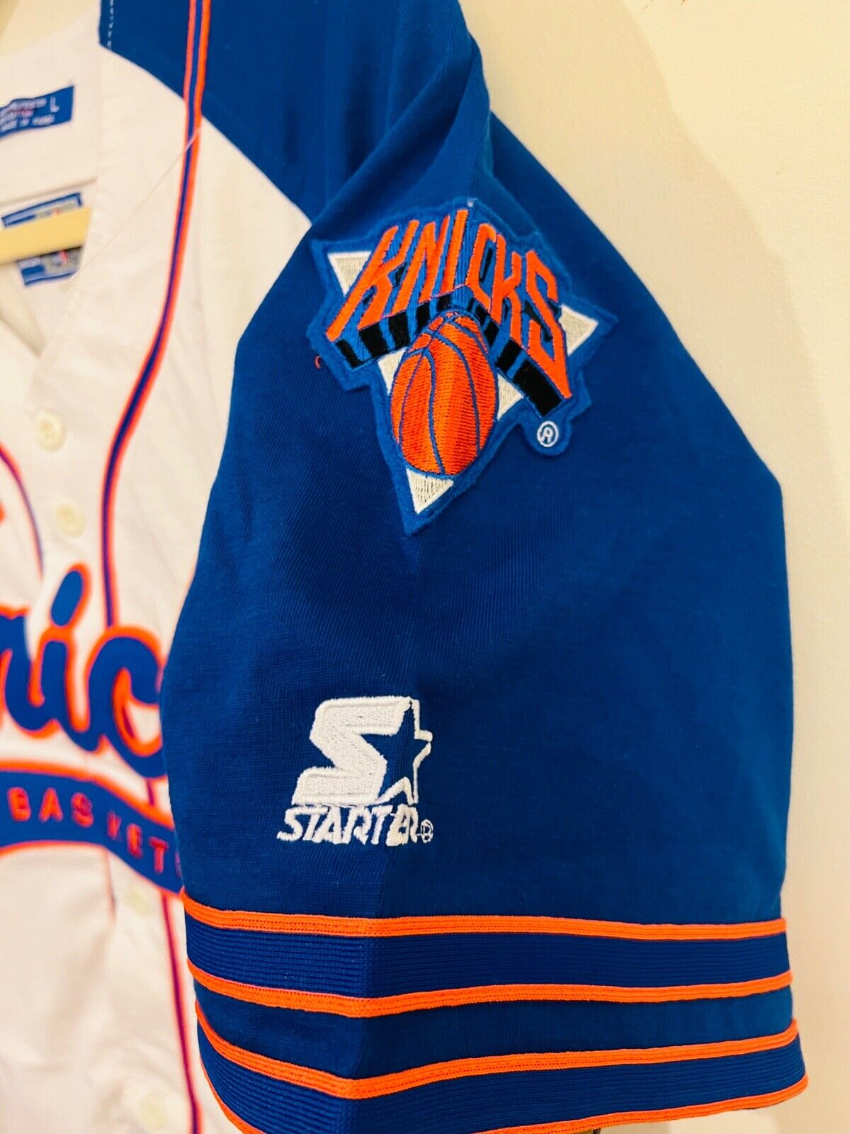 Vintage New York Knicks Baseball Jersey Majestic NBA SZ LRG Made In USA