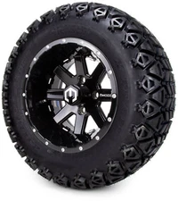 MODZ® 12"  Assault Black Ball Mill Golf Cart Wheels & All Terrain Tires Combo