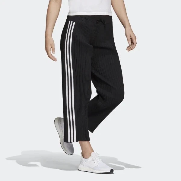 NEW Adidas Women s 3 Stripe Knit Pleated Pants FS2400 Black White Large eBay