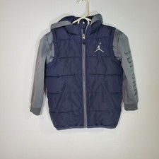Nike Air Jordan Boys Blue Puffy Jacket Hoodie Full Zip Sz 6 Medium 5-6 Yrs