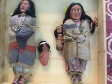 Doll Skookum Indian 11" 10" and two 3.5" dolls wooden box
