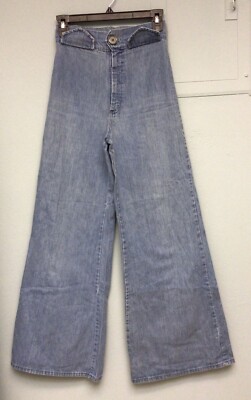 VINTAGE CLOTHES RETRO HIPPIE UNBRANDED WIDE LEG BELL BOTTOM BLUE JEANS SIZE 
