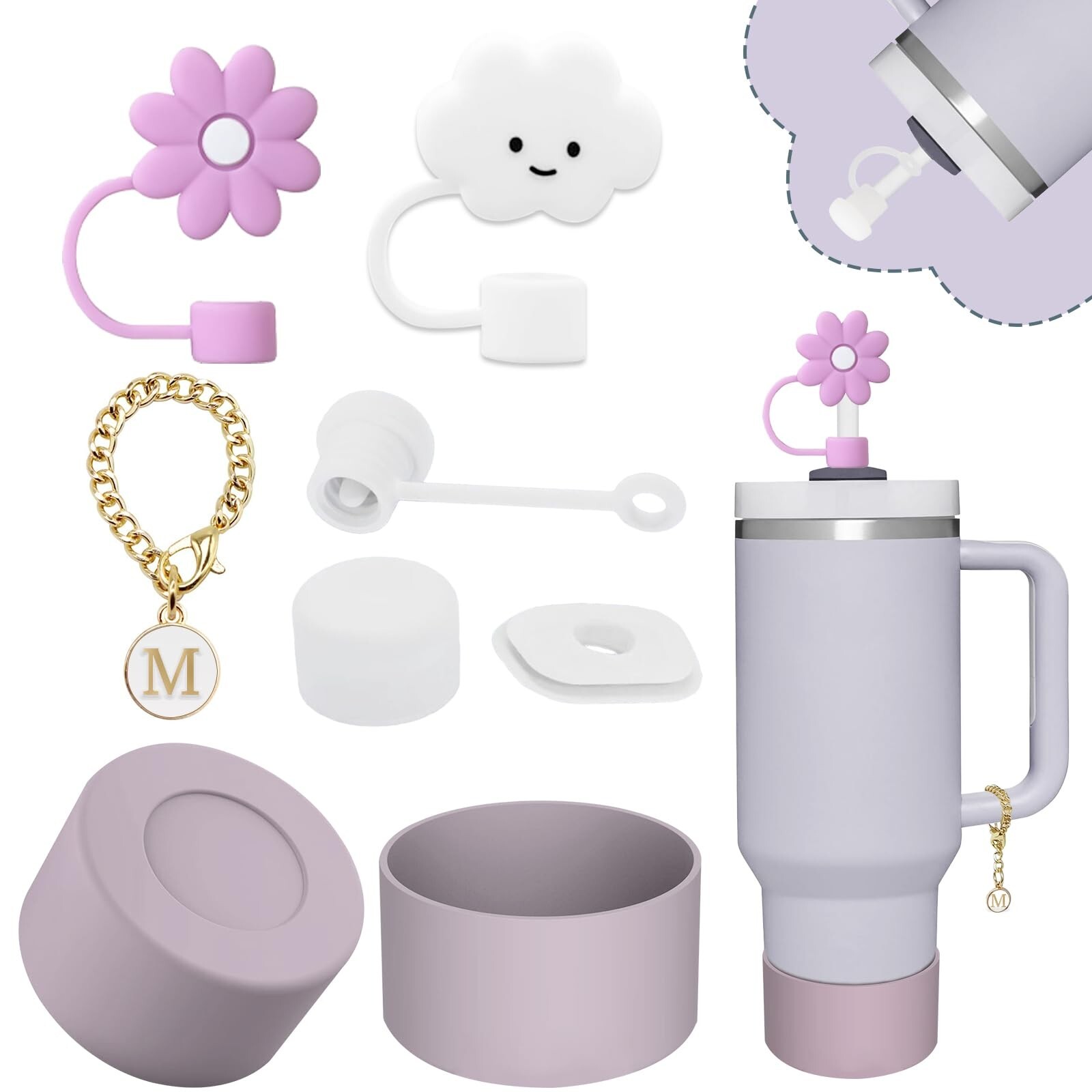 Stanley Cup Accessories Set,Includes 2pcs 0.4in Straw Covers, 1 Spill-Proof S...-image