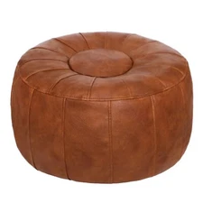 Unstuffed Handmade Moroccan Round Pouf Foot Stool Ottoman Seat Faux Leather L...