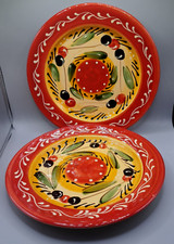 3 Pier 1 Olive Dinner Plates 10 3/4" Spain Plate Set Hand Painted Olives