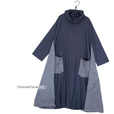 Washed Side Part Layered Deformation A-line Dress Navy Ethnic Boho