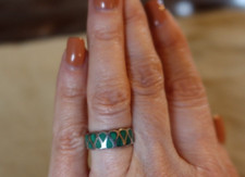 Vintage malachite inlay 13 teardrop and sterling silver ring sz 4.75 stamped 925