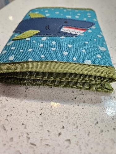 Stephen Joseph Trifold Shark Wallet Teal Water Drops Background Navy Shark Green - Picture 7 of 8