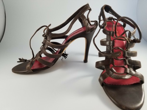 Carolina Herrera De Cuero Marrón Sandalias De Tiras Tacón Zapatos 39 | eBay