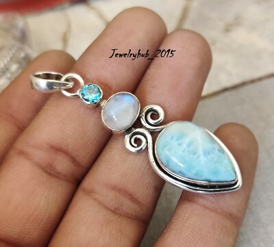 Larimar Pendant 925 Sterling Silver Moonstone Blue Topaz