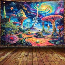 Fantasy Mushroom 1970s Trippy Wall Art Extra Large Tapestry Fabric Poster Hippie