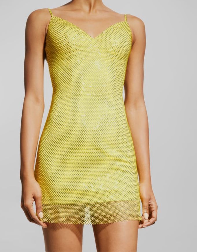 Jovani Rhinestone Chain Mail Mini Dress, Yellow, Women's, 2, Cocktail & Party Wedding Guest Dresses Mini Dresses