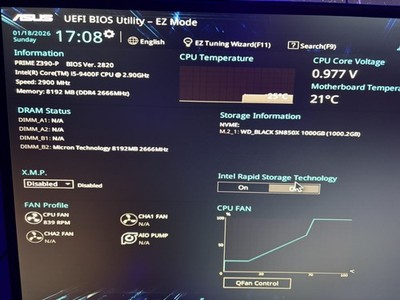 Intel Barebone kit Core i5 9400F, ASUS Prime Z390-P MB, WD SN850X 1TB, 8GB DDR4