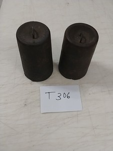 2 ANTIQUE WOODEN WORKS OR OGEE SHELF CLOCK IRON WEIGHTS