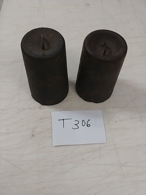 2 ANTIQUE WOODEN WORKS OR OGEE SHELF CLOCK IRON WEIGHTS