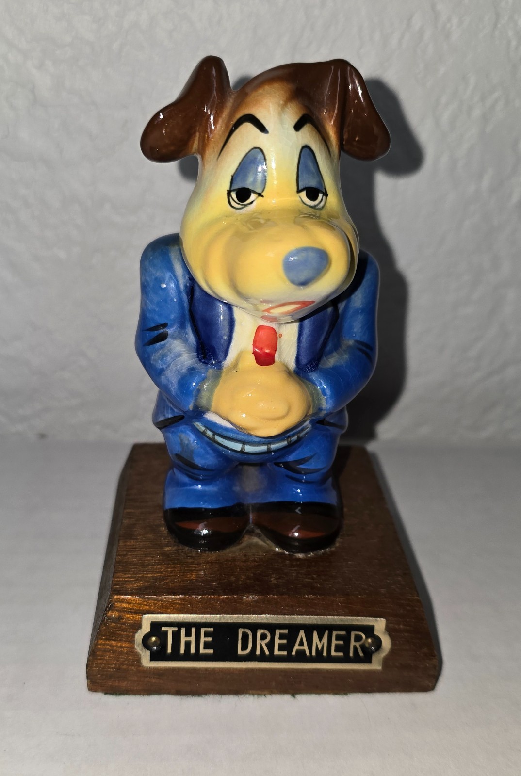 Kreiss & Co Psycho Ceramics Dog Figurine The Dreamer Wood Base Japan MCM