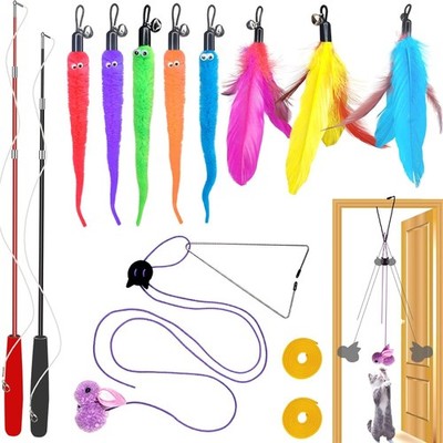 Cat Wand Toy Set Interactive Feather Teaser Toys for Indoor Cats 12PCS Play Kit