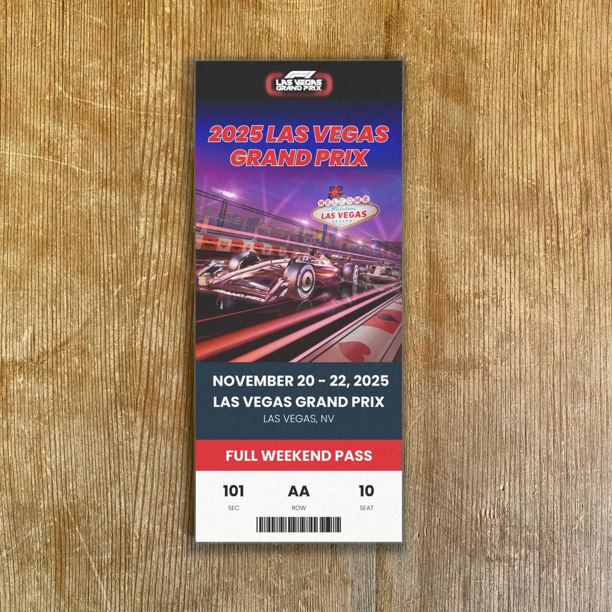 2025 Las Vegas F1 Customizable Grand Prix Replica Ticket Stub 2025