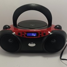 onn. Bluetooth CD Boombox AM/FM Radio Red/Black w/ 3.5mm Aux Input