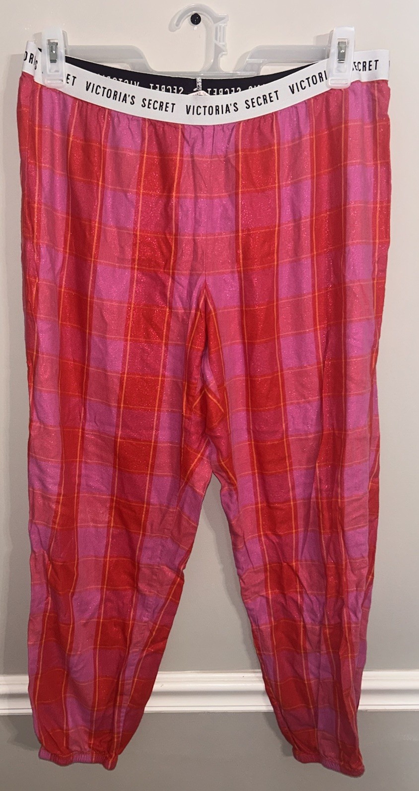 Victoria’s Secret Red Plaid Pajama Pants Elastic Waist Logo Size Large
