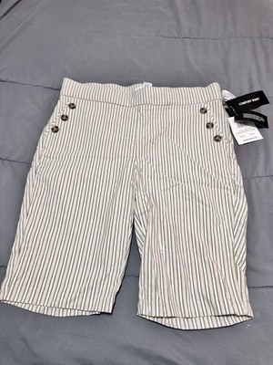 89th + Madison Comfort Waist Bermuda Shorts Stripe Beige/Black Women s 8