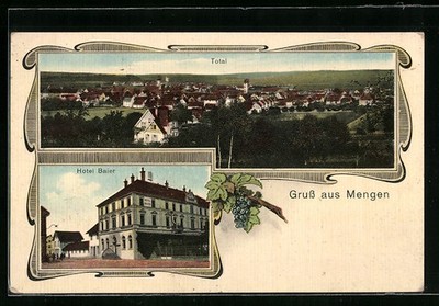 Ansichtskarte Mengen, Totalansicht, Hotel Baier 1918 