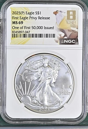 2025 P Silver Eagle NGC MS69 8th ERA Eagle Privy First Of 50,000 Eighth ERA