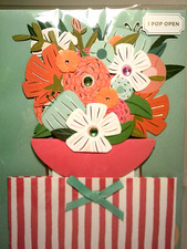 RARE Papyrus 3D Pop Up Floral Birthday Card Gemmed Flower Bouquet Displayable