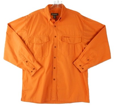 SIMMS Tech Shirt Mens M ORANGE Long Sleeve Button Down Pockets Vented Fishing
