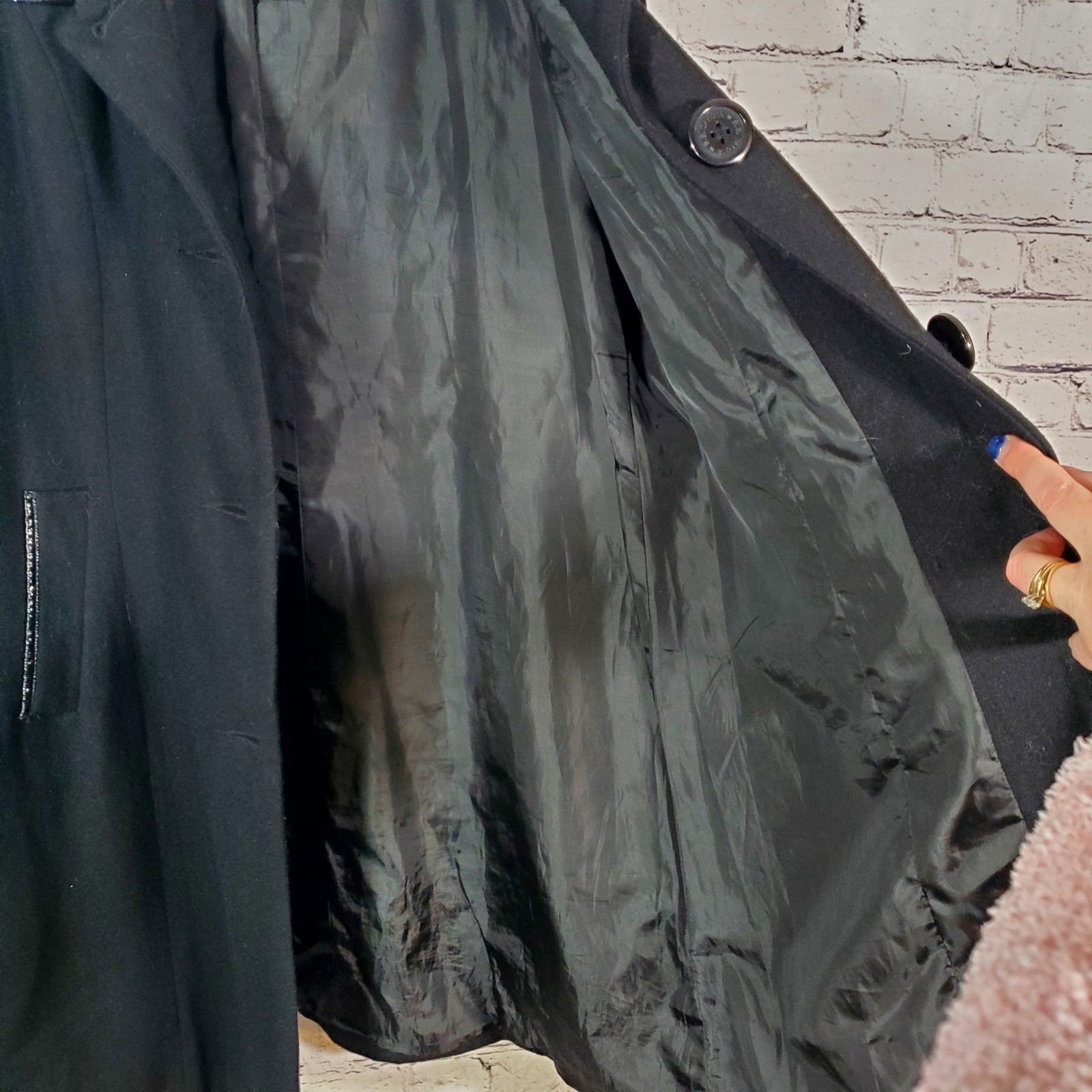 BB Dakota Black Wool Blend Coat Size M Contemporary Classic Bunched Collar 