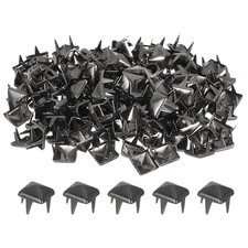 80Pcs Square Pyramid Rivets, 6mm Four-Jaw Studs Spikes Metallic Black