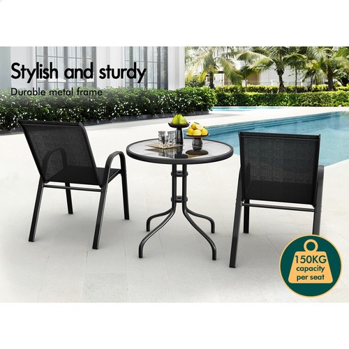 ALFORDSON 3PCS Outdoor Furniture Patio Table and Chairs Set Garden Round Black - Picture 6 of 11