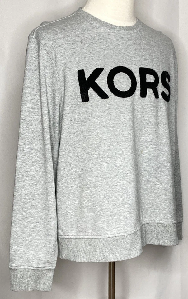 Michael Kors Womens XL Pullover Crew Neck Gray Chenille Designer Spell out - Image 3 of 4